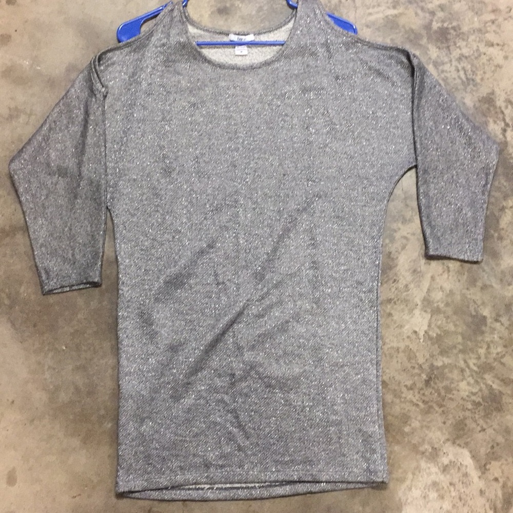 3/4 sleeve glittery sweater with cut out shoulders